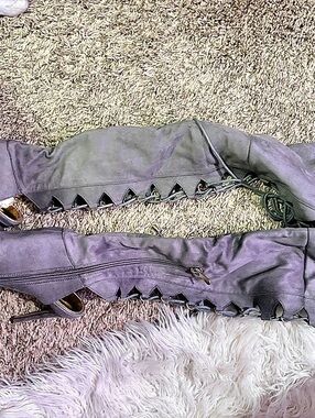 Grey Over-the-Knee Cutout Boots